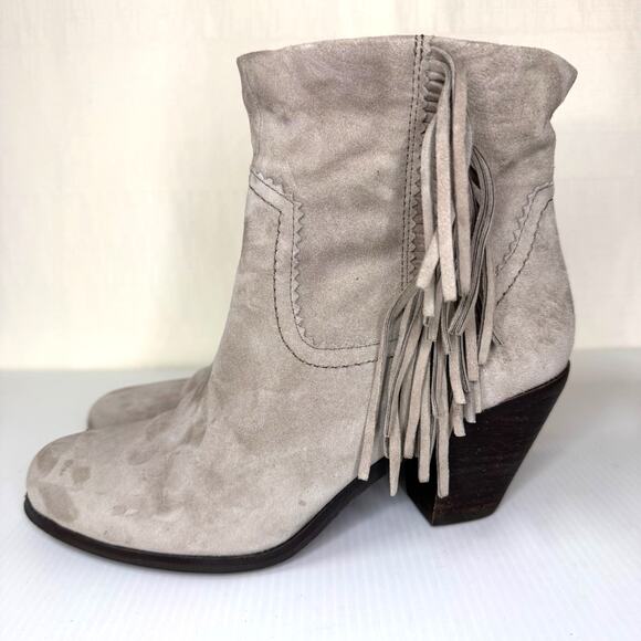 SAM EDELMAN Louie Western Boot Size 7.5 Grey Suede‎ Fringe Festival Boho Cowgirl - Picture 2 of 11